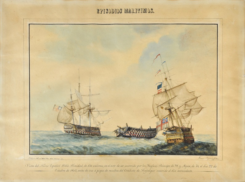 Imagen de: Navío Santa Trinidad socorrido por navíos ingleses antes de su hundimiento