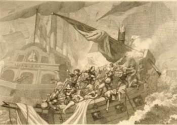 Combate de Lepanto. Cervantes peleando en la galera Marquesa. D. Martínez.