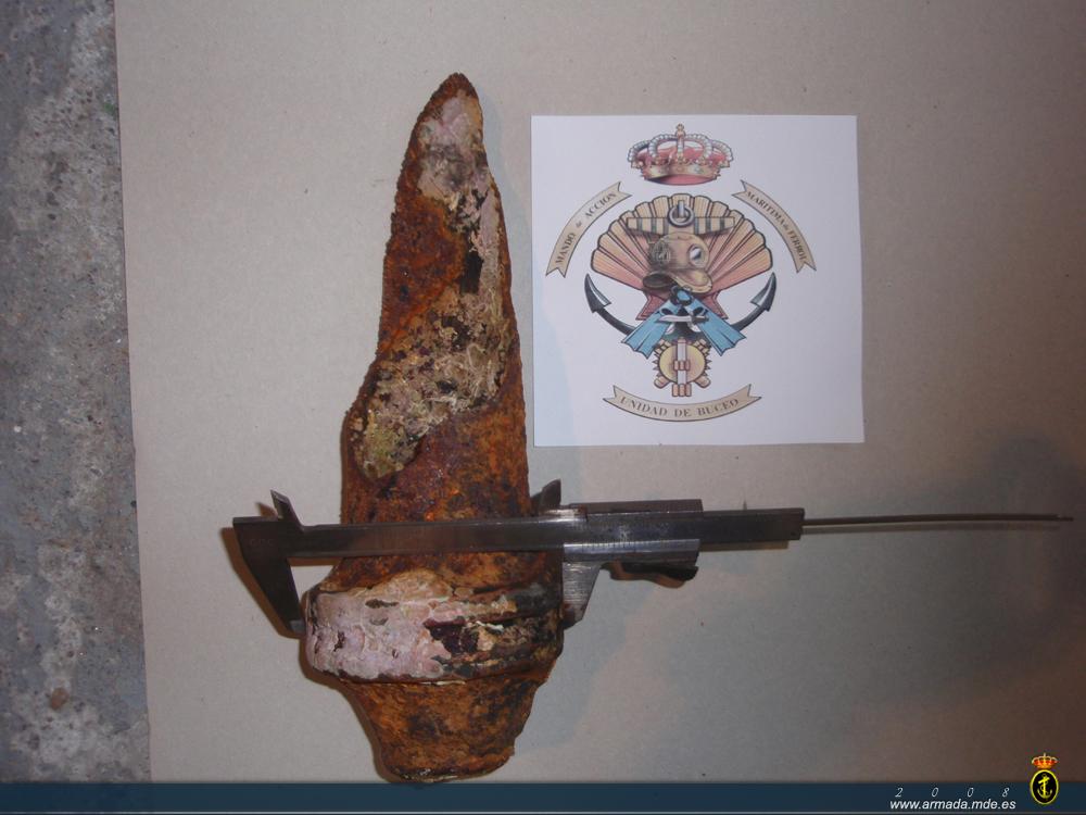 Imagen de uno de los proyectiles recuperados