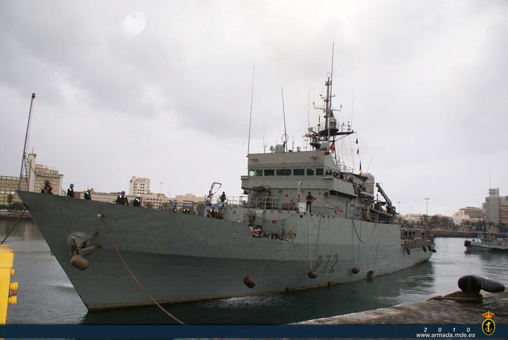 Llegada del patrullero Centinela después de haber participado en unos ejercicios conjuntos con la marina de Cabo Verde
