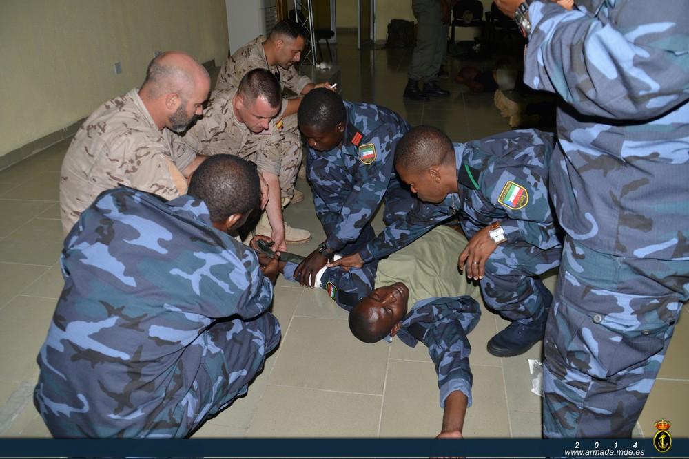 Marine Corps instructors in a medical assistance drill