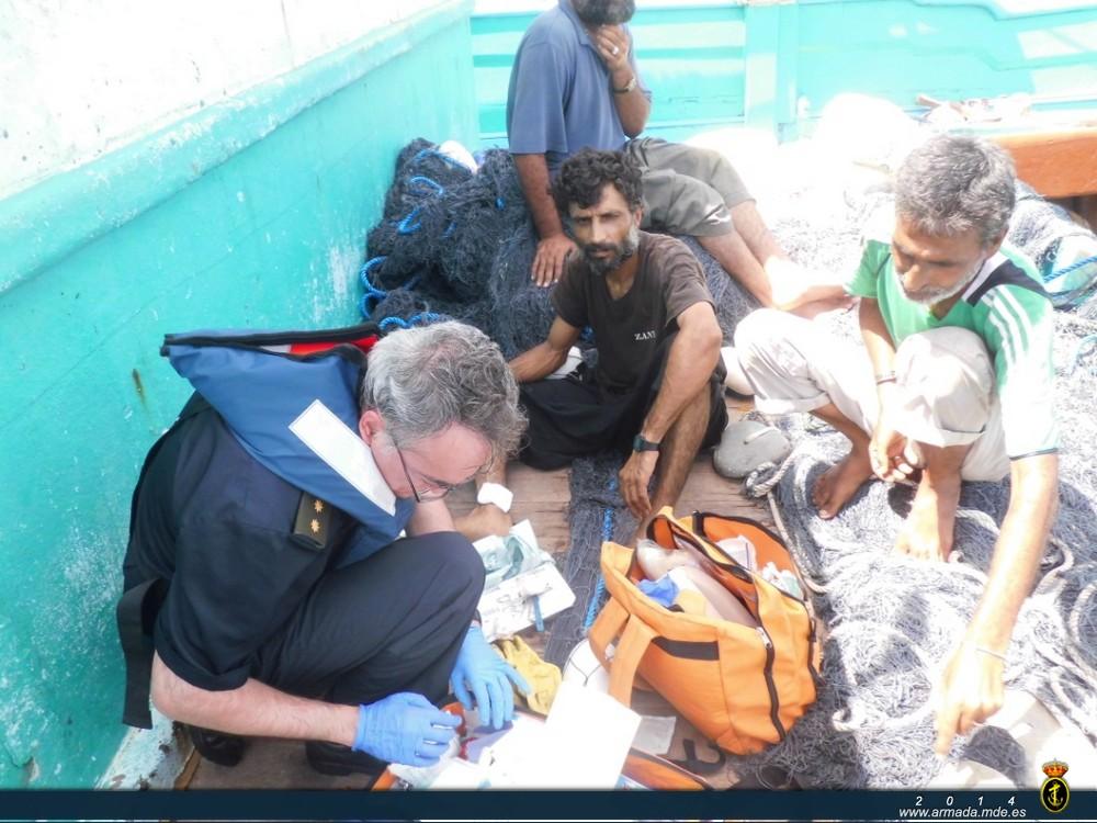 Three fishermen were attended by the medical team and were given water and medicines