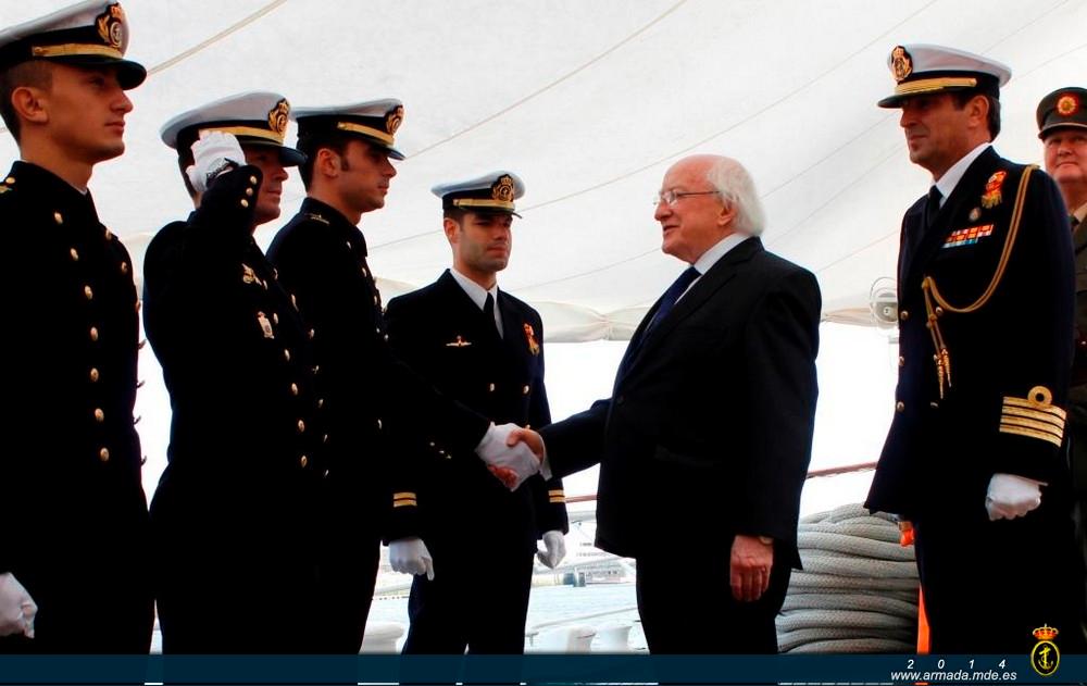 Spanish midshipmen greeting the President of Ireland