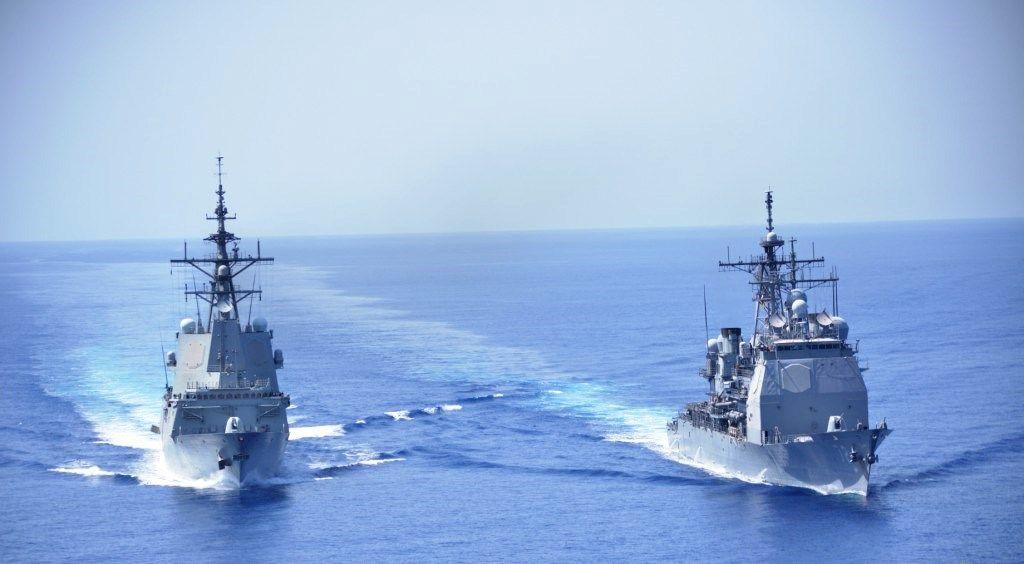 The frigate ‘Cristóbal Colón’ and the cruiser ‘USS Vella Gulf’
