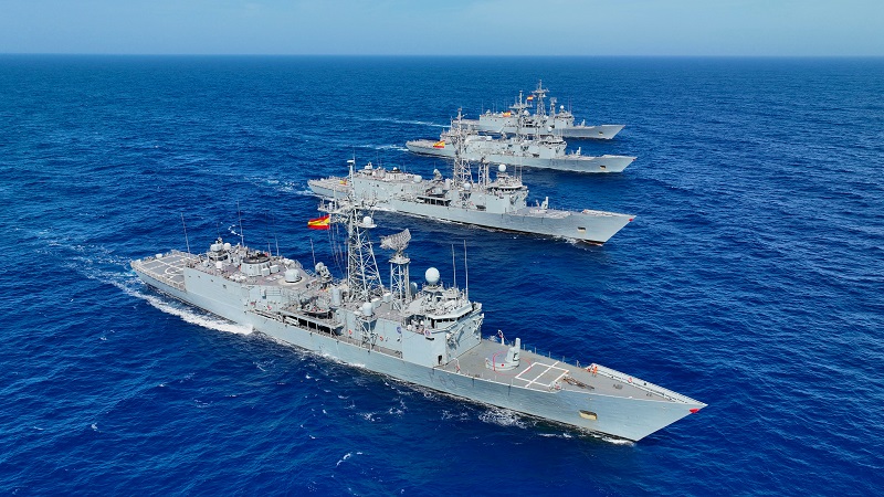 Frigates in formation.