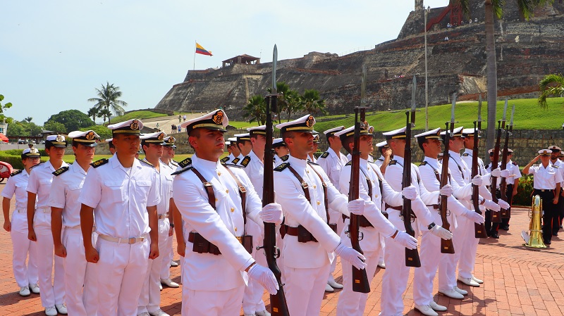 Midshipmen in formation at the feet of Fort ‘San Felipe’.